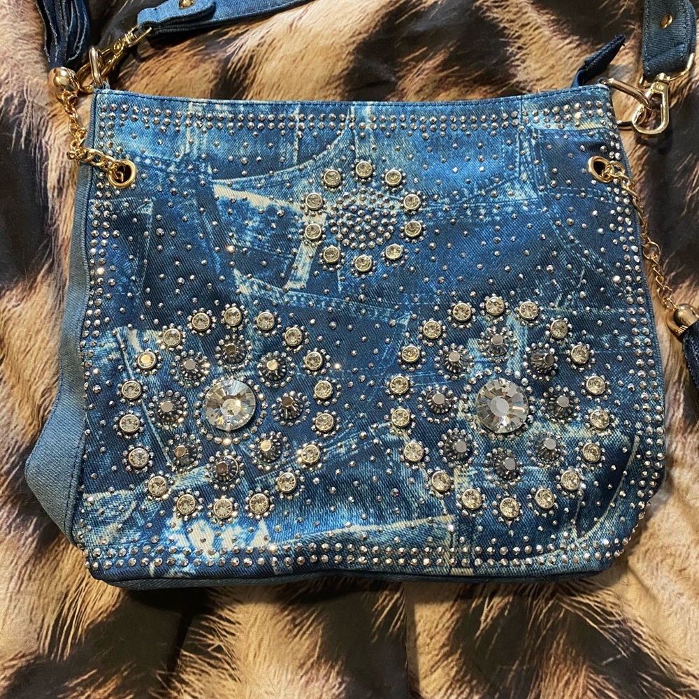 Blue Denim Studded Women's Bag